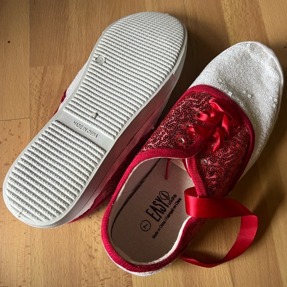 Custom Sequin Saddle Shoes Red White Swing Lindy Hop Mens 7 / Womens 9 Sneakers. - Picture 5 of 5